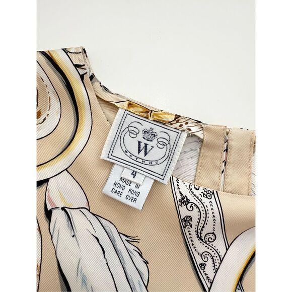 Vintage Wathne Womens Tan Silk Shell Aztec Western Print Blouse Top Size 4 - Picture 8 of 9